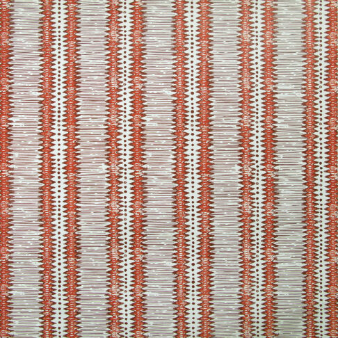 Red striped wallpaper in Porphery inspired by a Yaruban ceremonial mask from West Africa.