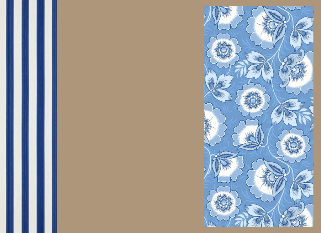 Folk floral wallpaper backdrop in bluebell-hued blue inspired by traditional Khokhloma painting.