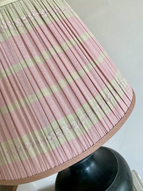 Pretty pink lampshades handmade in India from hand-loomed cotton.