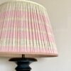 Pale pink gathered lampshades, handmade in India from hand-loomed cotton.