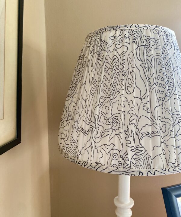 Pleated silk lampshade in monochrome.