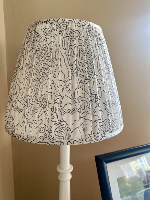 Vintage saree lampshade in black and white silk.