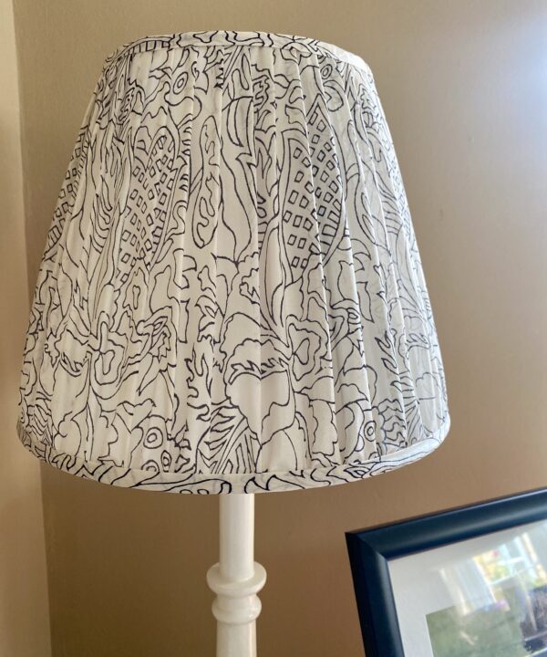 Vintage saree lampshade in black and white silk.
