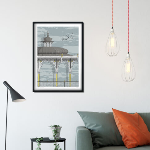 A modernist Brighton bandstand print in a contemporary sitting room setting.