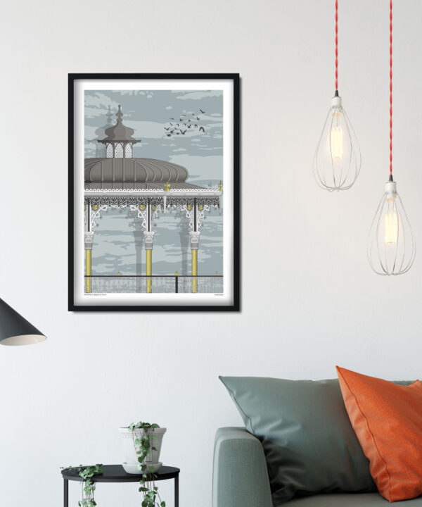 A modernist Brighton bandstand print in a contemporary sitting room setting.