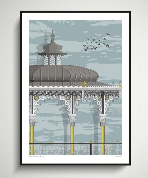 Wall art print of iconic, Victorian, seaside architecture. The Brighton bandstand is one of the finest examples of its kind in the UK today.