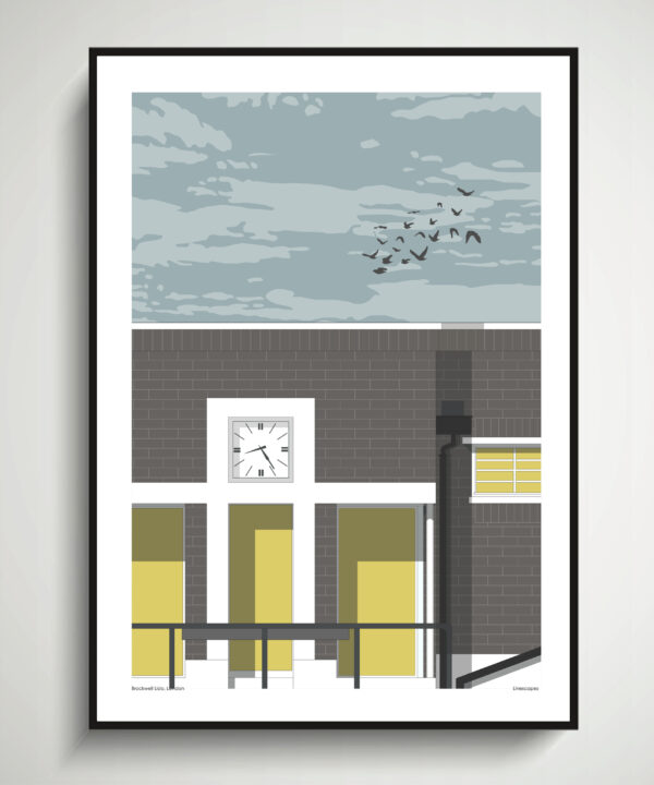 Print of Brockwell Lido in south London.