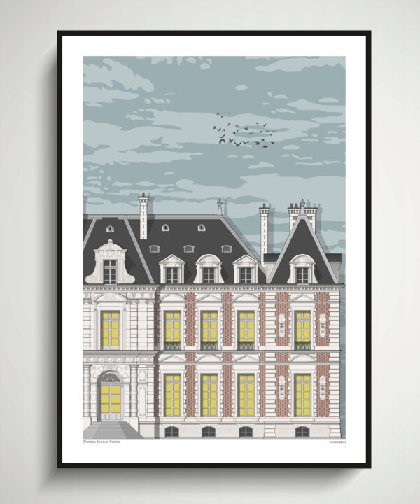 French chateau art print of Chateau de Sceaux, near Paris, France.