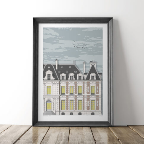 French chateau art takes the form of the Chateaux de Sceaux near Paris for this striking, line-drawn fine artwork reproduced as a Giclée and shown here in large format.