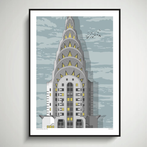 New York city print of the iconic Chrysler Building, rendered as an architectural drawing detail.