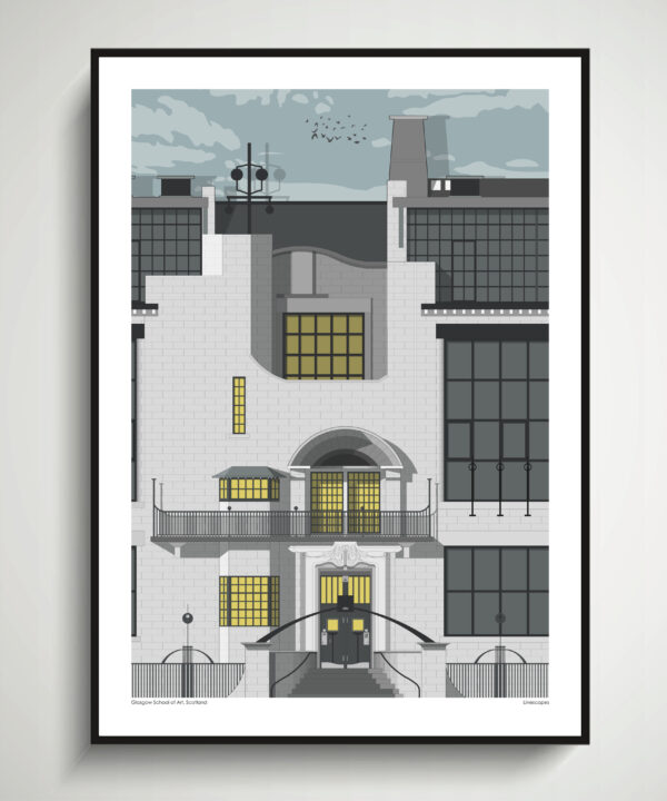 A modern print of Glasgow School Of Art designed by Charles Rennie Mackintosh.