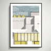 Print of the Hayward Gallery on London's South Bank as a line-drawn, fine art print, hung on a pale grey wall.