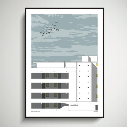 Isokon building wall art print detailing this iconic block of flats in London's Belsize Park.