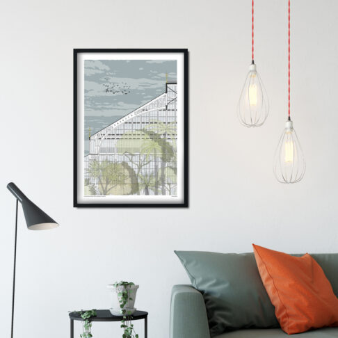 Kew Gardens art shown here as a framed print in a modern sitting room space.