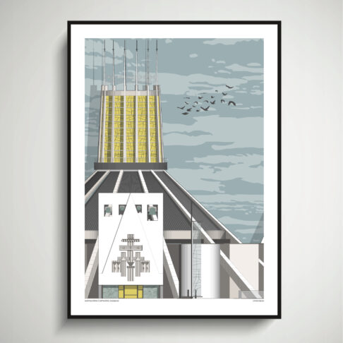 Print of Liverpool Metropolitan Cathedral, one of Liverpool's most iconic, Brutalist architectural landmarks.