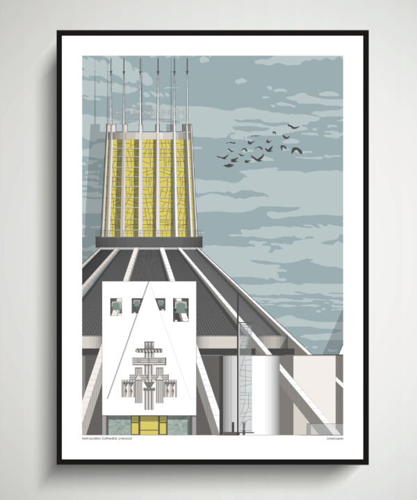 Print of Liverpool Metropolitan Cathedral, one of Liverpool's most iconic, Brutalist architectural landmarks.