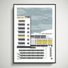 Modernist buildings in London depicted as a line-drawn, fine art print.