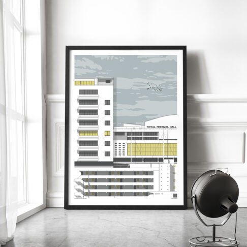 A large format framed print of iconic Modernist buildings in London.