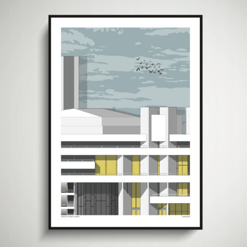 Print of the National Theatre in London detailing a section of this iconic, Modernist building.