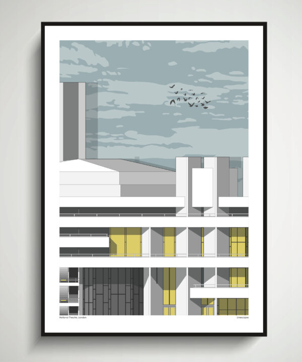 Print of the National Theatre in London detailing a section of this iconic, Modernist building.