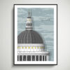 One of the major London landmarks. St. Paul's Cathedral as a modernist, architectural line -drawn print..