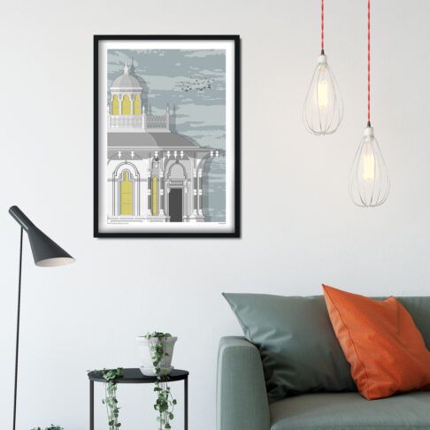 Brighton art print featuring the town's iconic West Pier kiosk building.