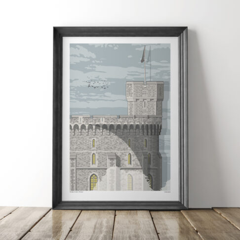 A large scale framed print of iconic Royal residence, Windsor Castle.