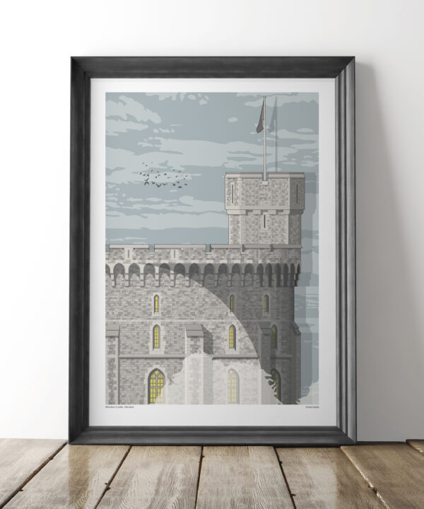 A large scale framed print of iconic Royal residence, Windsor Castle.