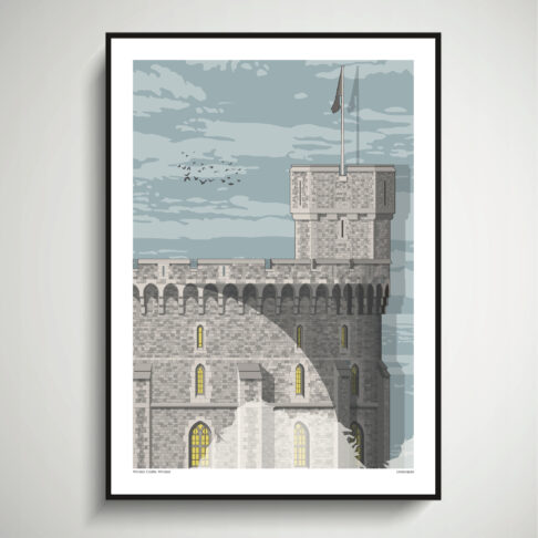 A Windsor Castle print that is an architecturally-accurate line drawing of a section of this iconic Royal residence.