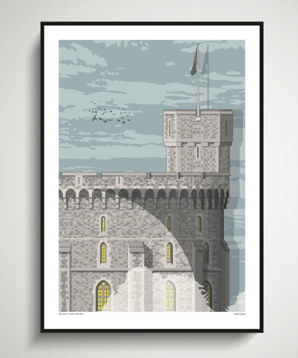 A Windsor Castle print that is an architecturally-accurate line drawing of a section of this iconic Royal residence.