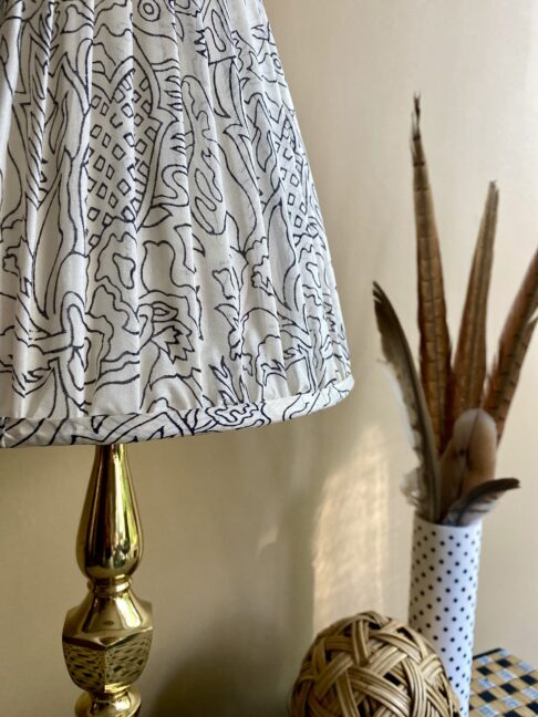 Pretty black and white gathered silk shade.