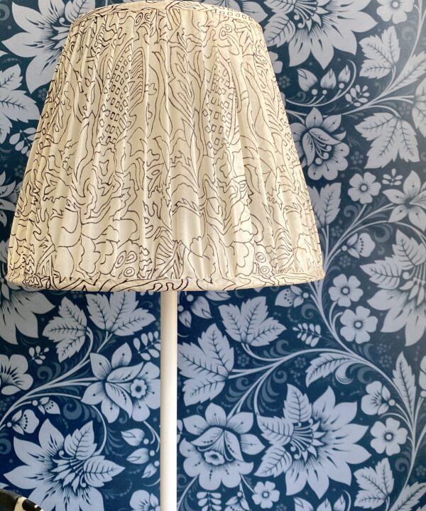 Black and white pleated silk lampshade.