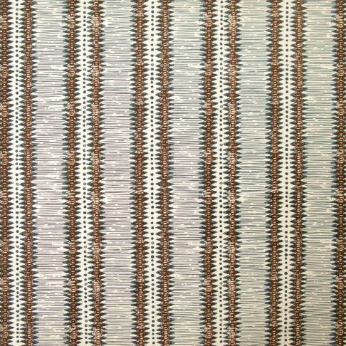 Brown and blue, zig-zag striped, hand-printed linen from Rapture & Wright.
