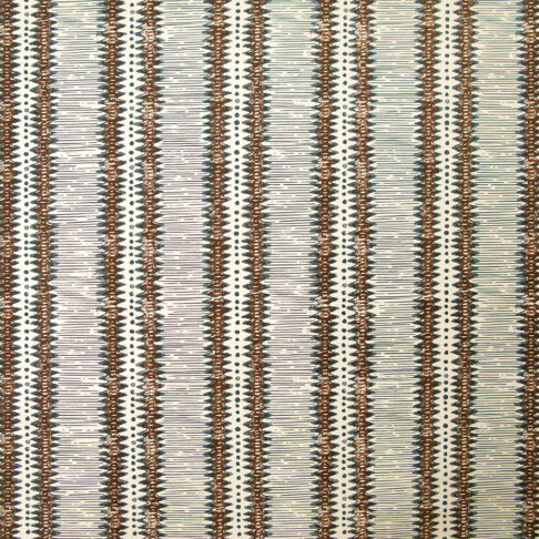 Brown and blue, zig-zag striped, hand-printed linen from Rapture & Wright.