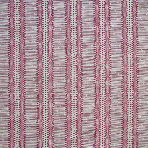 Linen striped cushion fabric in a pretty, muted pink hand-print inspired by motifs on a West African artefact.