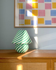 A green, swirly, Murano glass table lamp for your living room.