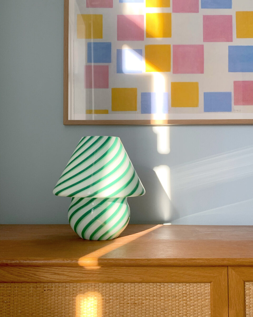 A green, swirly, Murano glass table lamp for your living room.