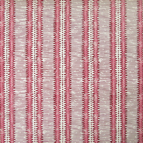 Pink and white, zig-zag striped, hand-printed linen from Rapture & Wright.