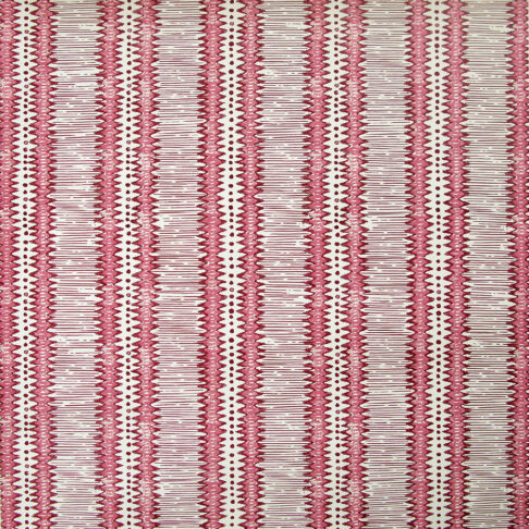 Pink and white, zig-zag striped, hand-printed linen from Rapture & Wright.