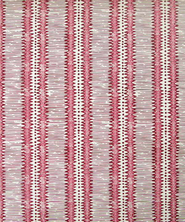 Pink and white, zig-zag striped, hand-printed linen from Rapture & Wright.