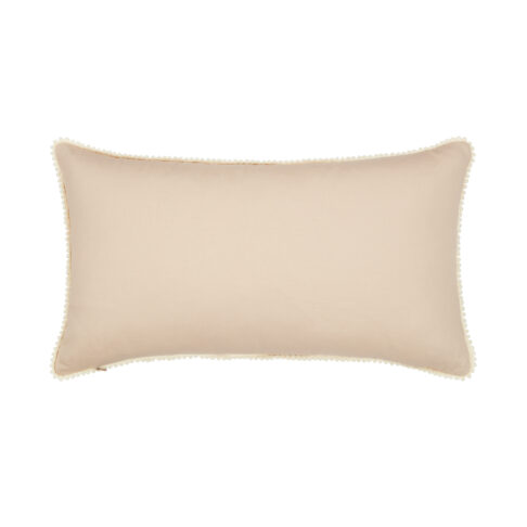 Cushion reverse in beige cotton with small bobble trim.