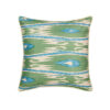 Blue and green cushions in hand-woven, luxury silk Ikat.