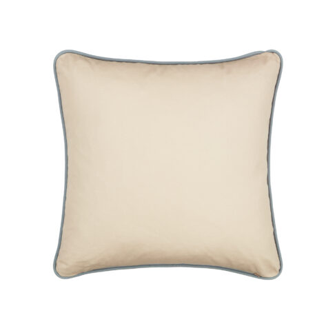 Beige cotton reverse with pale blue piped trim.