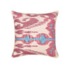 A deep pink and blue silk Ikat cushion.