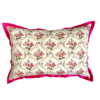 Vintage floral cushions with trellis design and hot pink, silk trim.