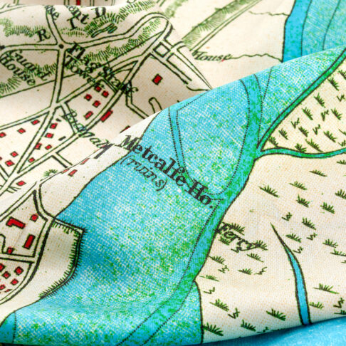 Delhi map print silk scarf detail.