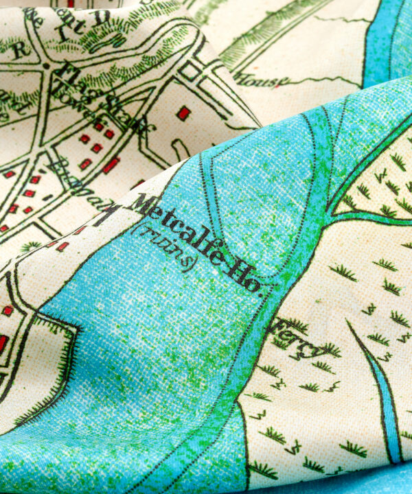 Delhi map print silk scarf detail.