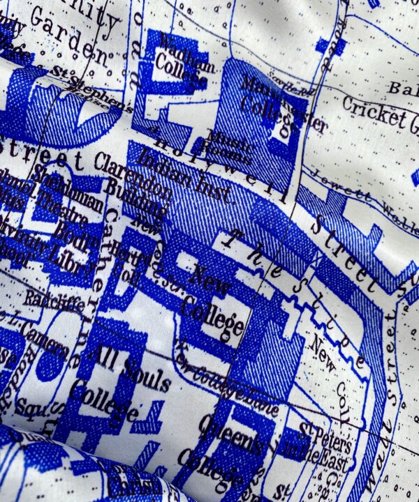 The city streets of Oxford depicted on a vintage map print luxury silk scarf.