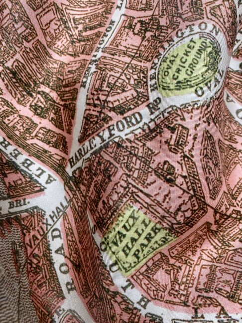 London streets from a vintage map of our capital, printed onto a luxury silk twill scarf.