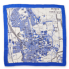 A deep blue silk scarf printed with a map of the city of Oxford, England.